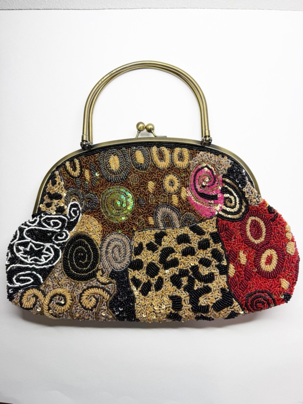 Vintage Chicos Beaded Brass Handle Chain Strap Convertible Crossbody Purse - Picture 6 of 15